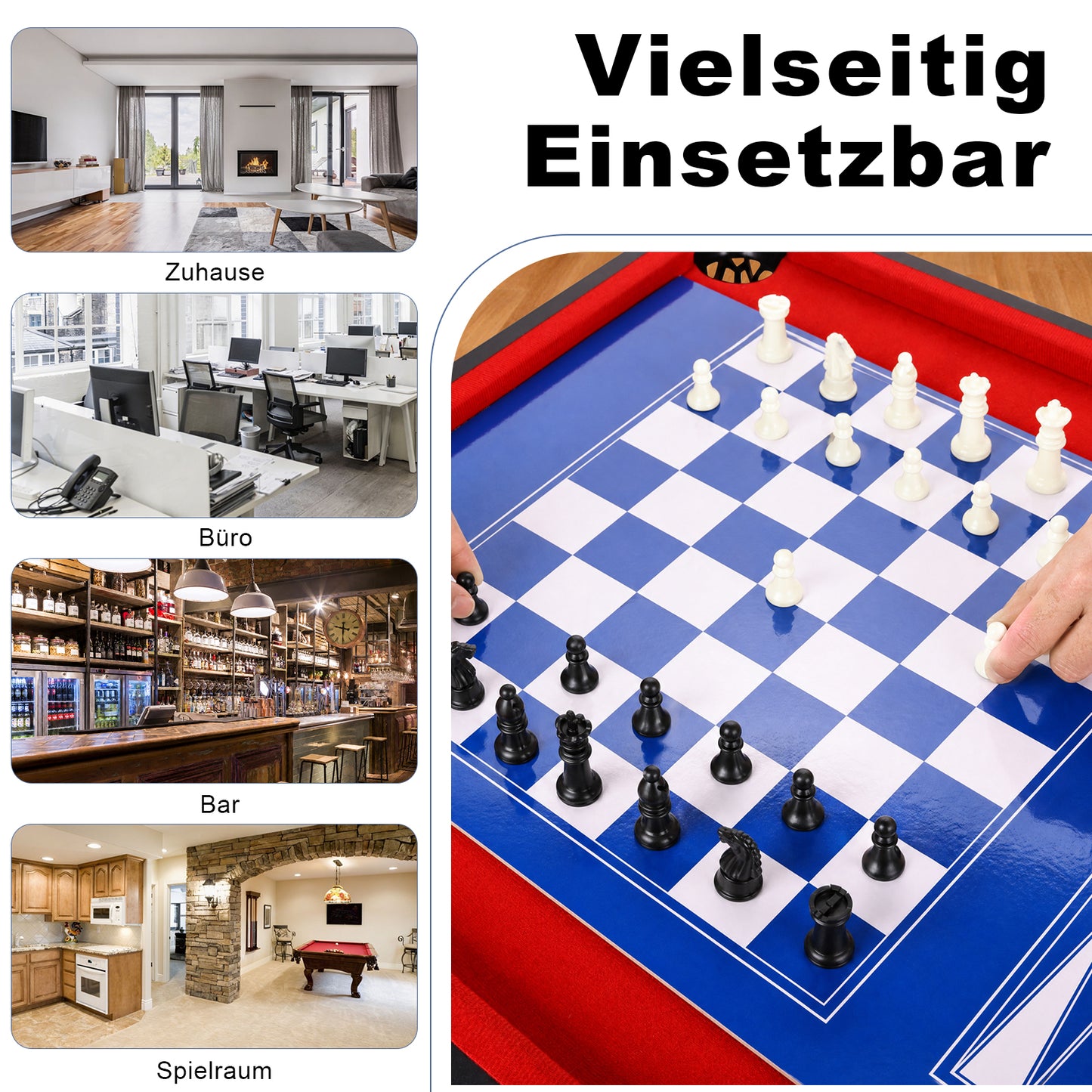 Hyner Multifunktionstisch 14in1 122cm Billard Tischtennis Air Hockey Multifunktionale Spieltische,Schach,Bowling,Basketball, Bogenschießen.Schneller Plattenwechsel,ideal für Familie.