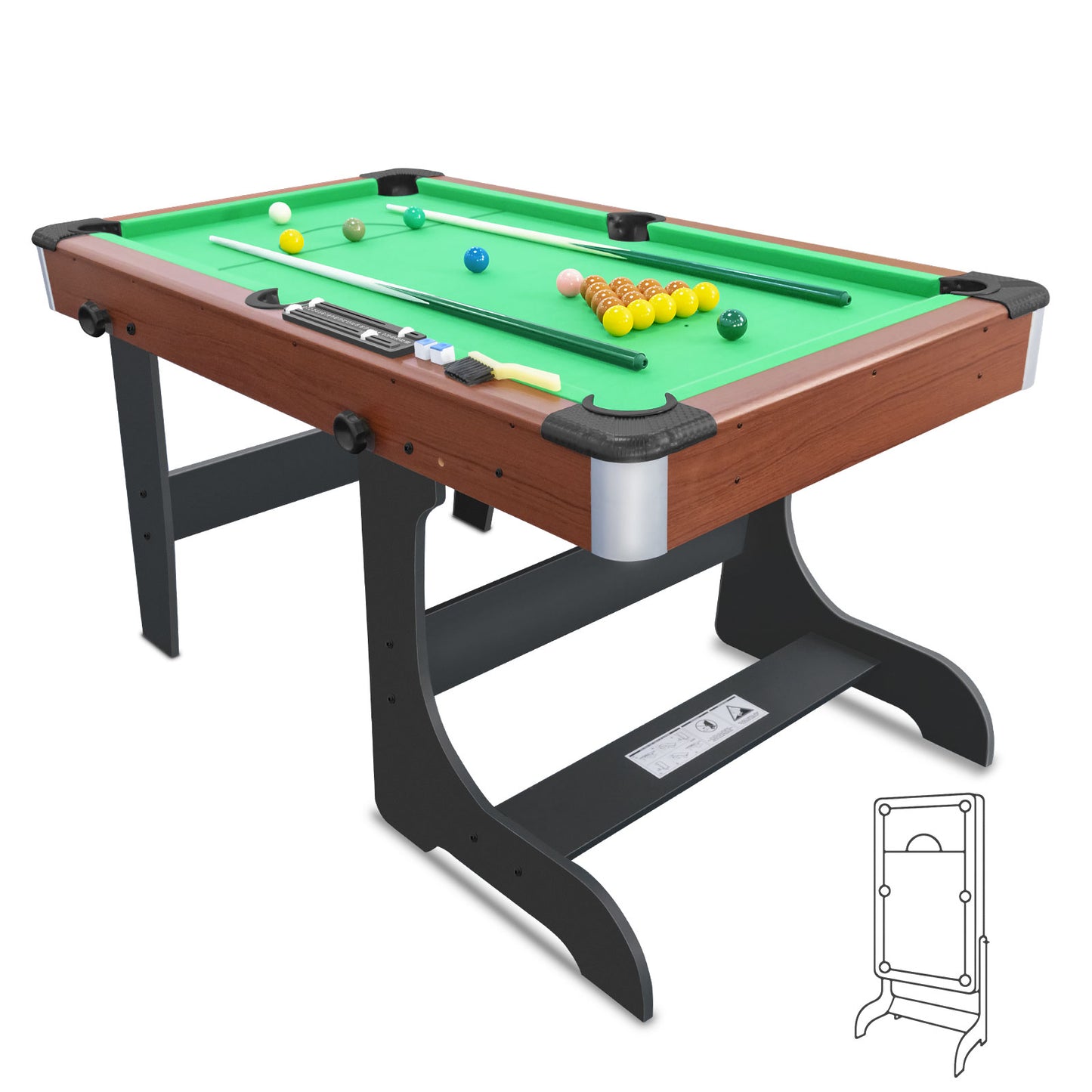 Hyner Billardtisch klappbar mit kompletten Zubehör 154 * 77.5 * 81 cm DREI Farben, für Ihre Familie und ihre Kinder. grün