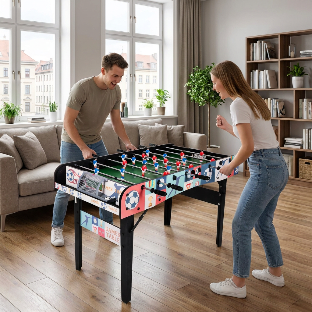 Hyner Tischfußball 121cm Klappbar, Kickertisch mit Teleskopstangen, Indoor Robuste Holzwerkstoffe, einfache Montage, flüssige Spielzüge, platzsparendes Design, ideal für Familie & Erwachsene