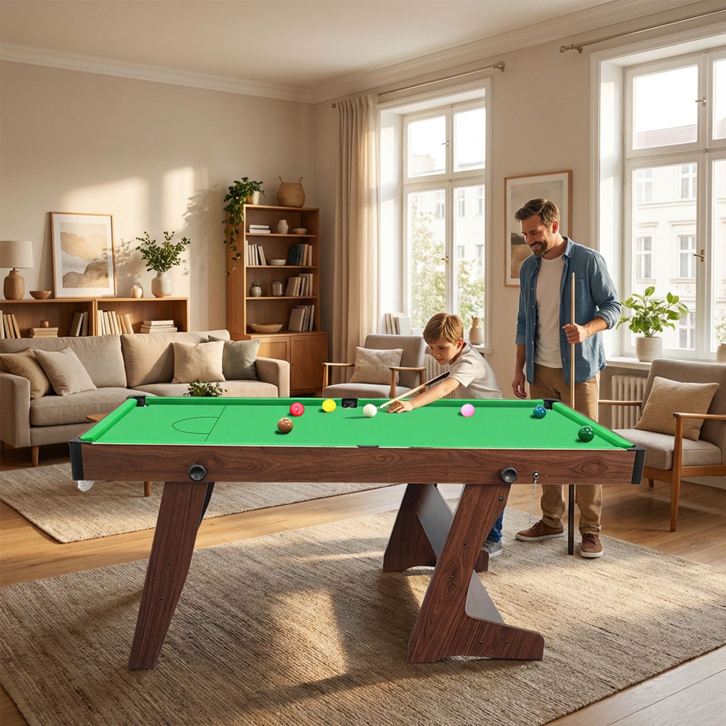Hyner Klappbarer Billardtisch 183cm, Platzsparender Pool Tisch mit Zubehör