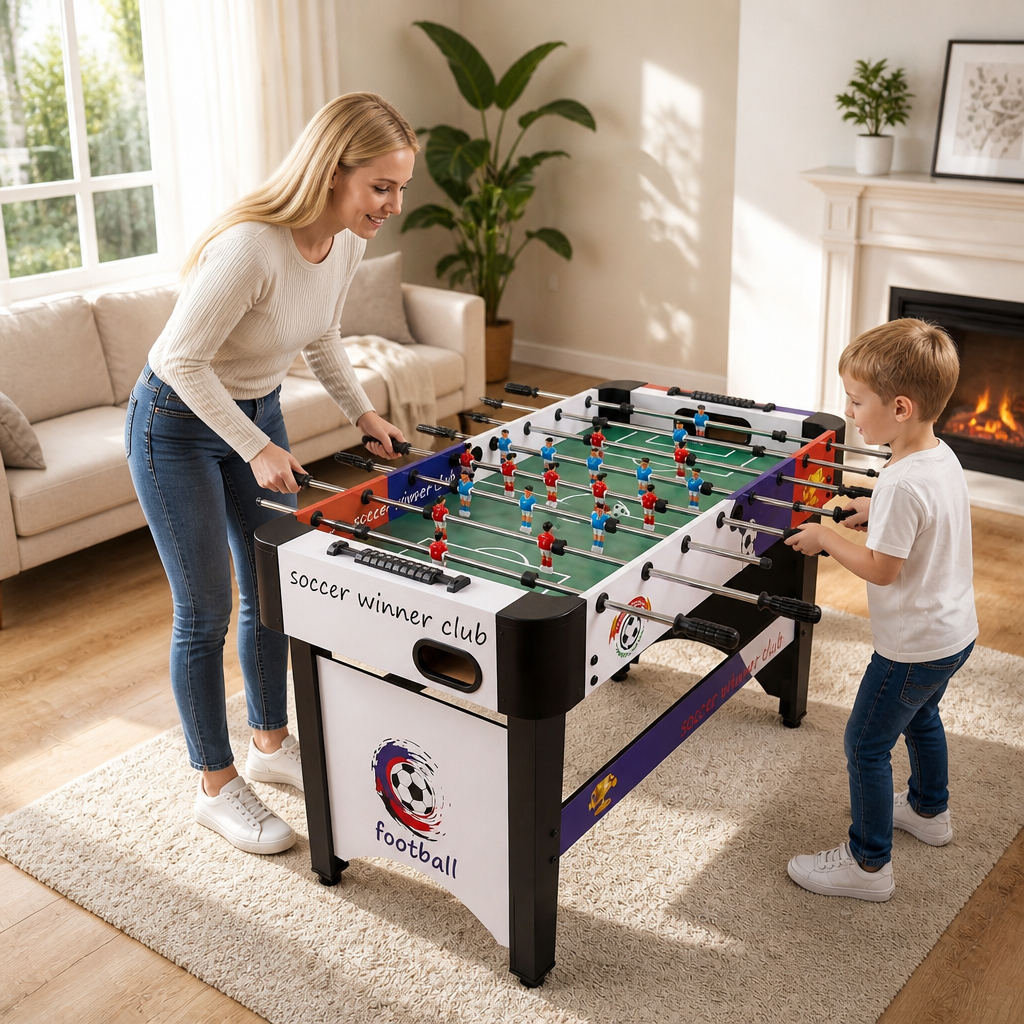 Hyner Tischfußball 121cm mit & ohne Beine, Kickertisch für Boden & Tisch Robuste Holzwerkstoffe, flüssige Spielzüge, einfache Montage, kompaktes Design, ideal für Familie & Erwachsene
