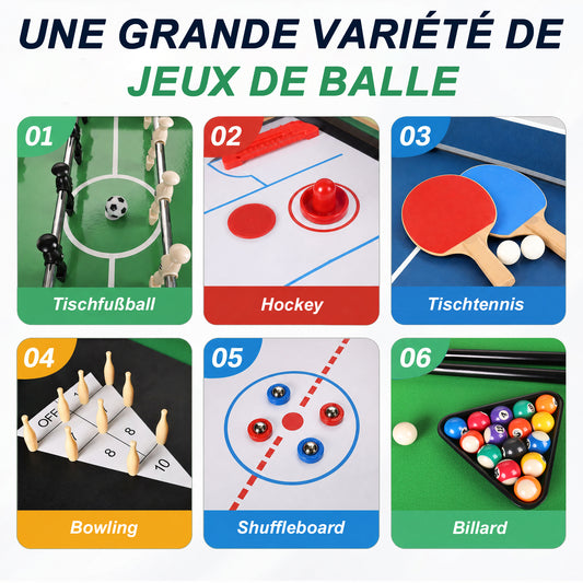Mesa multifunción 10 en 1 Hyner (121 cm) – futbolín, tenis de mesa, billar, air hockey y más.