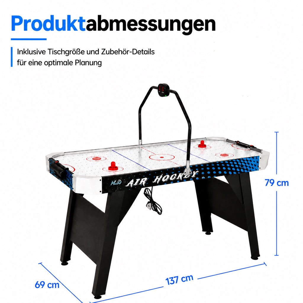Hyner Airhockey Tisch 137cm Air Hockey Spieltisch Luftkissen Punktetafel Ultra-schnelles Gleiten, integrierte Punktetafel, robuste Holzwerkstoffe, dynamisches Spiel, ideal für Familie