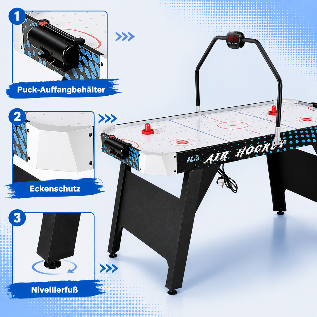 Hyner Airhockey Tisch 137cm Air Hockey Spieltisch Luftkissen Punktetafel Ultra-schnelles Gleiten, integrierte Punktetafel, robuste Holzwerkstoffe, dynamisches Spiel, ideal für Familie