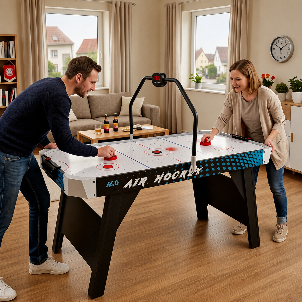 Hyner Airhockey Tisch 137cm Air Hockey Spieltisch Luftkissen Punktetafel Ultra-schnelles Gleiten, integrierte Punktetafel, robuste Holzwerkstoffe, dynamisches Spiel, ideal für Familie