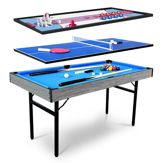 Hyner Multifunktions-Spieltisch 5 in 1 Klappbar mit Komplett-Zubehör, Multi-Game Tisch Billard, Tischtennis, Air Hockey, Bowling & Shuffleboard, Platzsparender Indoor Spieltisch für Wohnzimmer