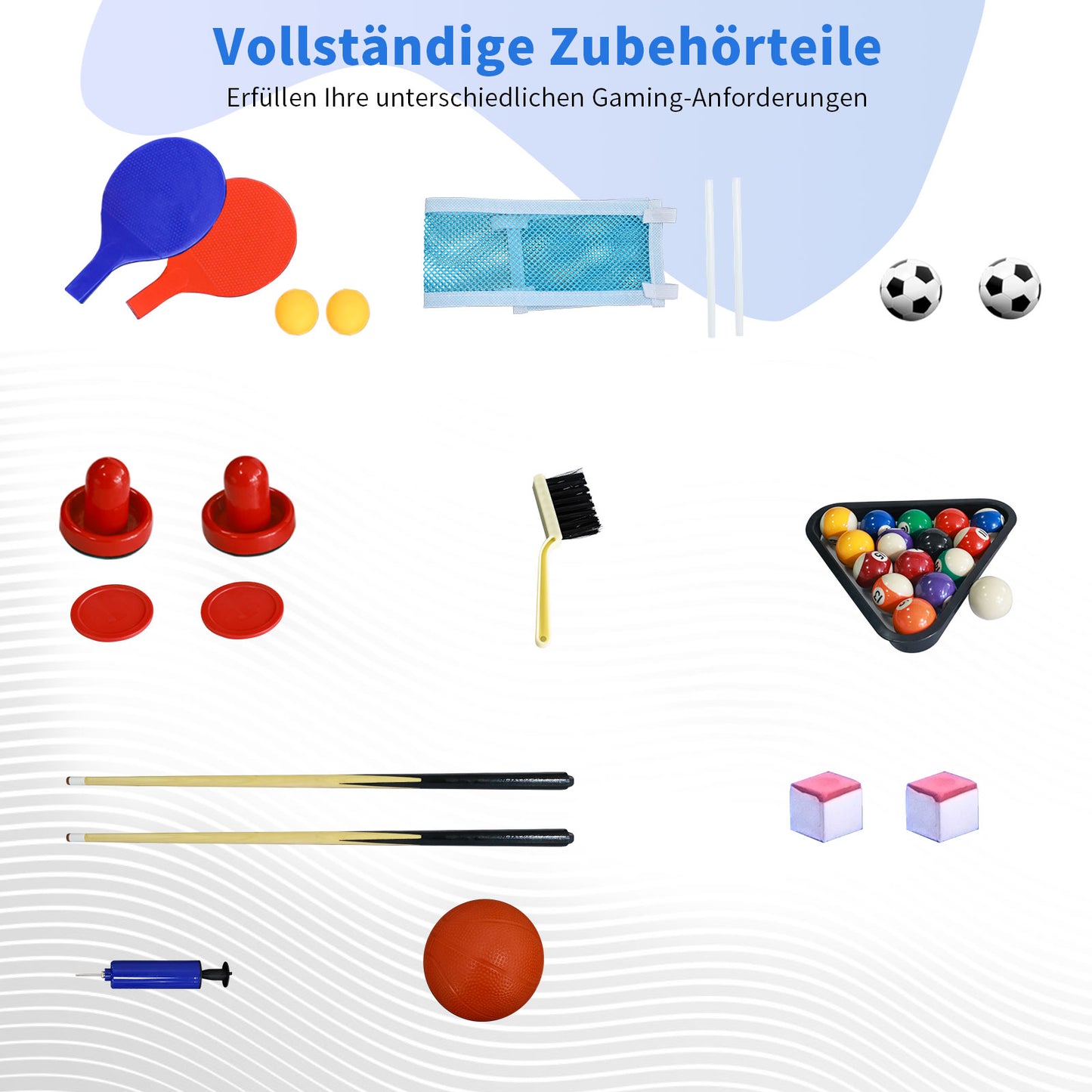 Hyner Klappbarer Multifunktionsspieltisch (123 cm) – 5-in-1: Tischfußballtische, Airhockey Tisch, Billardtisch, Tischtennis, Basketball – Für 2-4 Personen – Wohnzimmer, Party, Freizeit