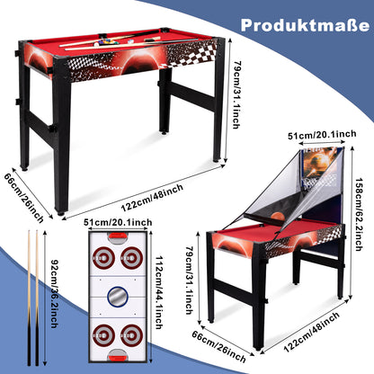 Hyner 14-in-1 Multifunktionstisch 122cm – Billard, Tischtennis, Air Hockey, Schach & mehr
