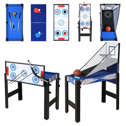 Hyner Multifunktionstisch 5in1 122cm Billard Tischtennis Air Hockey Multifunktionale Spieltische,Basketball,Bogenschießen.Schneller Plattenwechsel,robustes Holz,Zubehör inklusive.