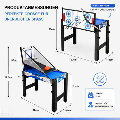 Hyner 5-in-1 Multifunktionstisch 122cm – Billard, Tischtennis, Air Hockey, Basketball & Bogenschießen