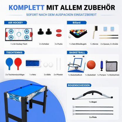 Hyner 5-in-1 Multifunktionstisch 122cm – Billard, Tischtennis, Air Hockey, Basketball & Bogenschießen