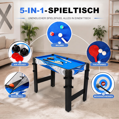 Hyner 5-in-1 Multifunktionstisch 122cm – Billard, Tischtennis, Air Hockey, Basketball & Bogenschießen