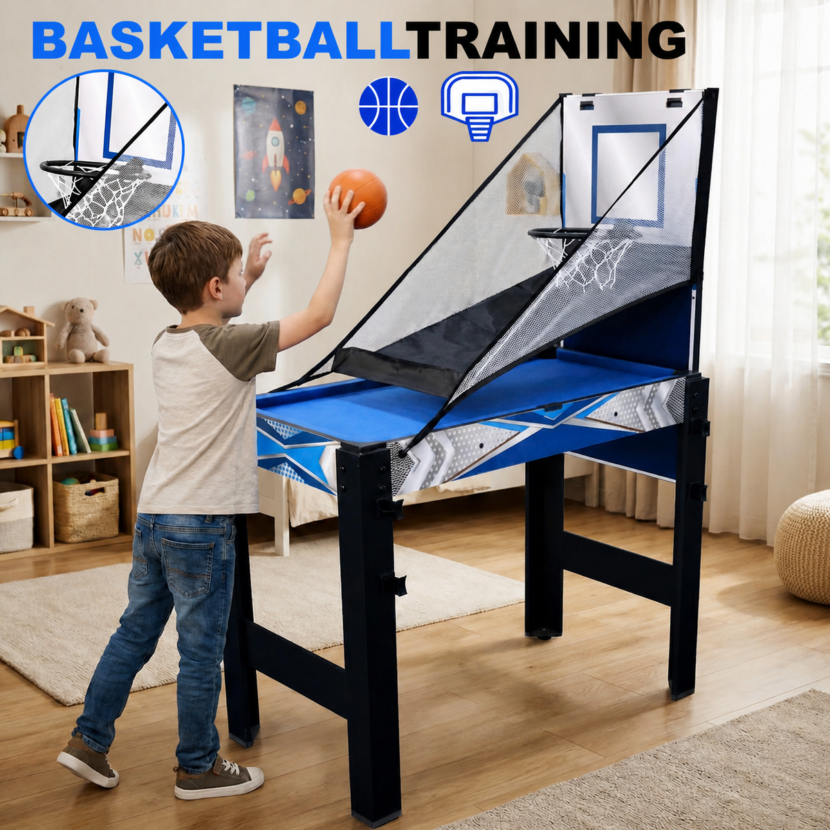 Hyner 5-in-1 Multifunktionstisch 122cm – Billard, Tischtennis, Air Hockey, Basketball & Bogenschießen