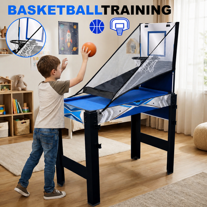 Hyner 5-in-1 Multifunktionstisch 122cm – Billard, Tischtennis, Air Hockey, Basketball & Bogenschießen