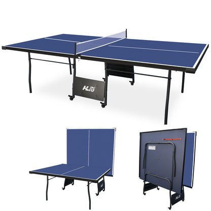 Hyner Tischtennisplatte Turniermaß 275cm – Klappbar mit Rollen & Solo-Trainingsmodus – Blau