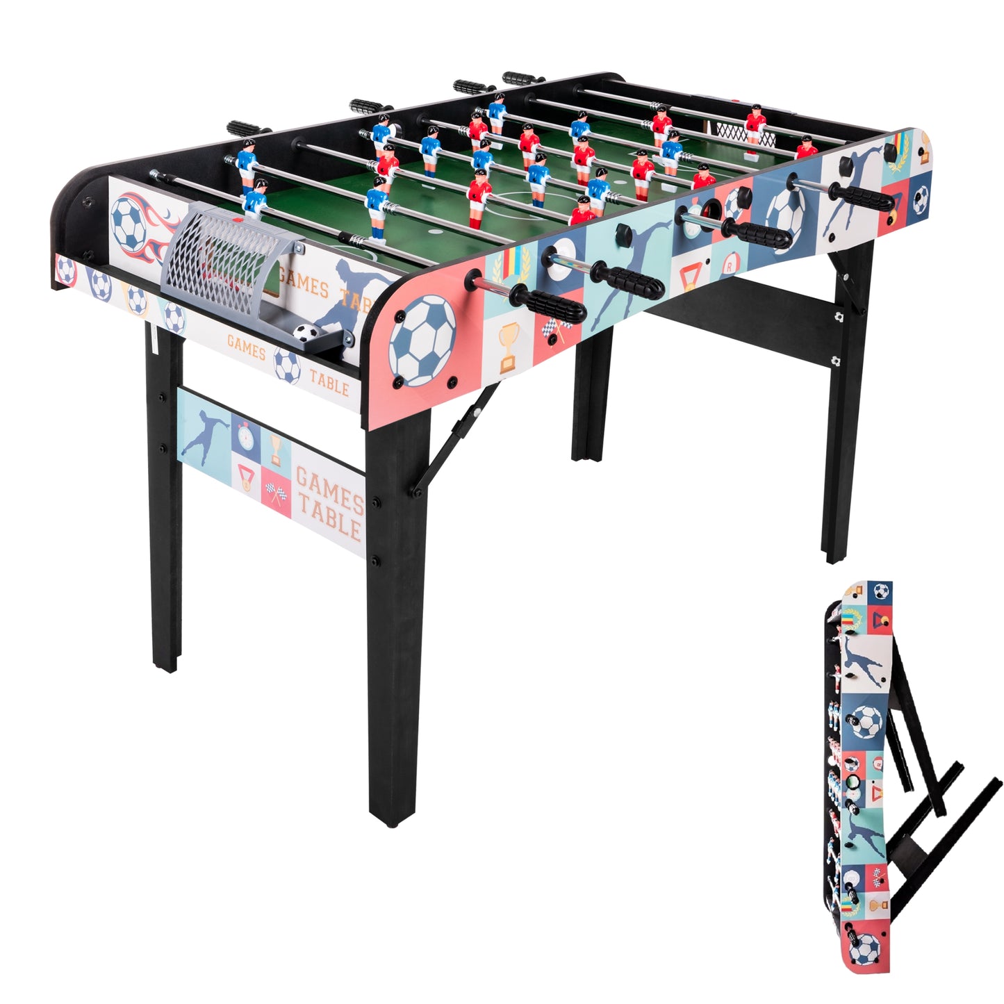 Hyner Tischfußball 121cm Klappbar, Kickertisch mit Teleskopstangen, Indoor Robuste Holzwerkstoffe, einfache Montage, flüssige Spielzüge, platzsparendes Design, ideal für Familie & Erwachsene