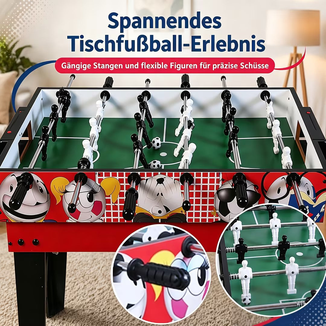 Hyner 4 in 1 Spieltisch Kompakt, Billard & Tischfußball mit Zubehör Inkl. Hockey & Tischtennis，Leicht & handlich verschiebbar，Ideal für Indoor & Familienabende