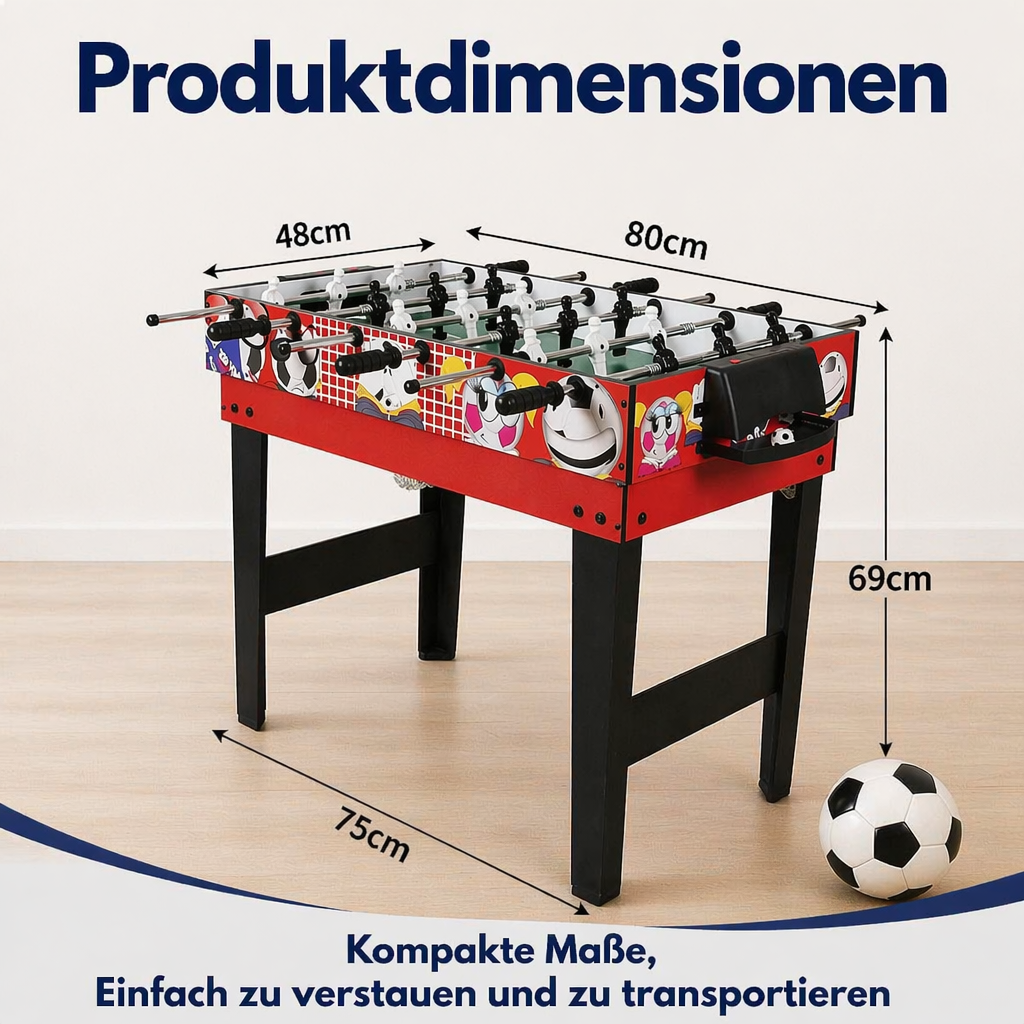 Hyner 4 in 1 Spieltisch Kompakt, Billard & Tischfußball mit Zubehör Inkl. Hockey & Tischtennis，Leicht & handlich verschiebbar，Ideal für Indoor & Familienabende
