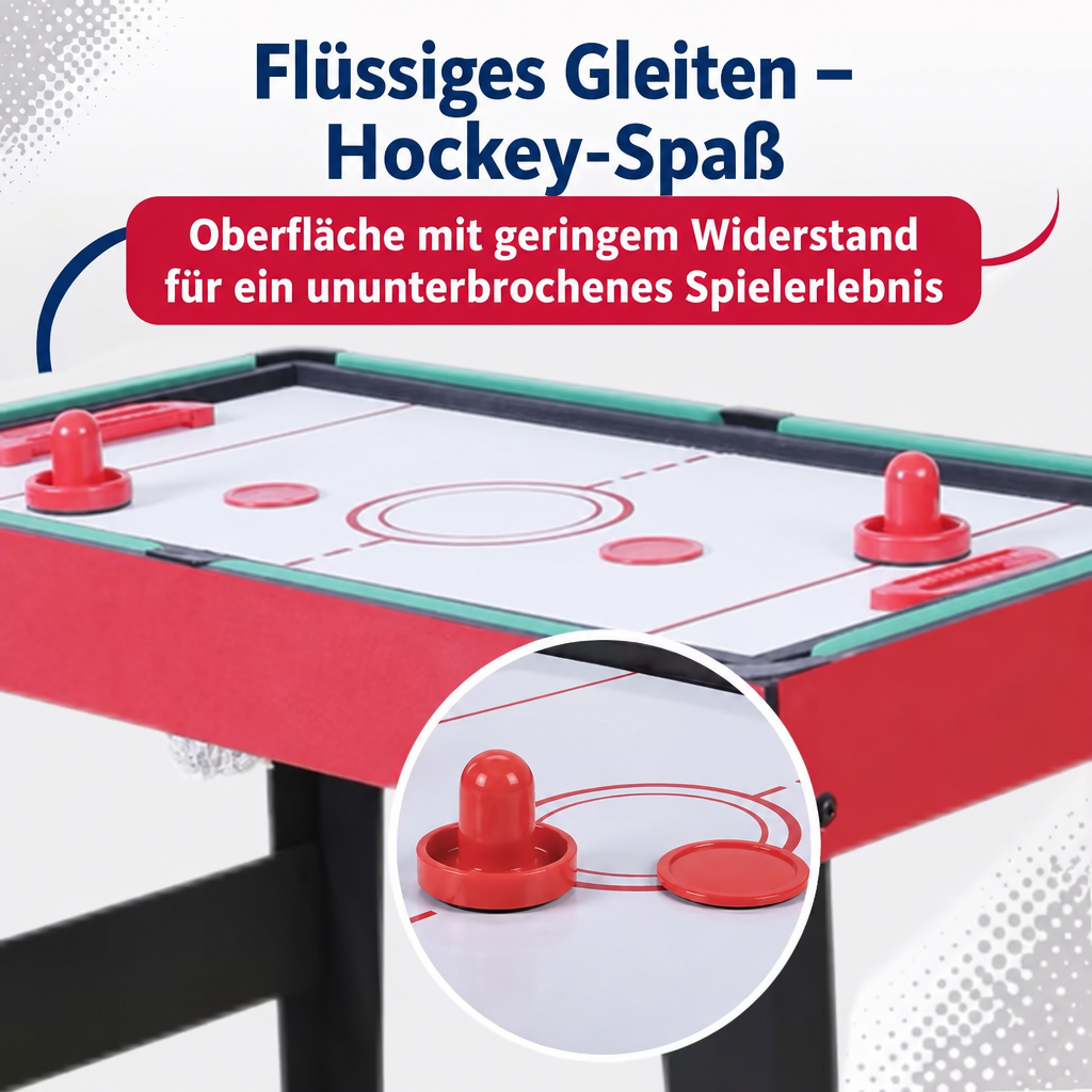 Hyner 4 in 1 Spieltisch Kompakt, Billard & Tischfußball mit Zubehör Inkl. Hockey & Tischtennis，Leicht & handlich verschiebbar，Ideal für Indoor & Familienabende