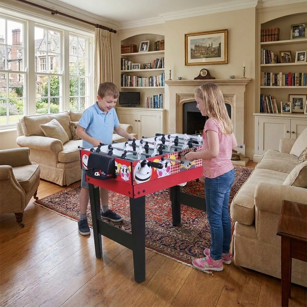 Hyner 4 in 1 Spieltisch Kompakt, Billard & Tischfußball mit Zubehör Inkl. Hockey & Tischtennis，Leicht & handlich verschiebbar，Ideal für Indoor & Familienabende
