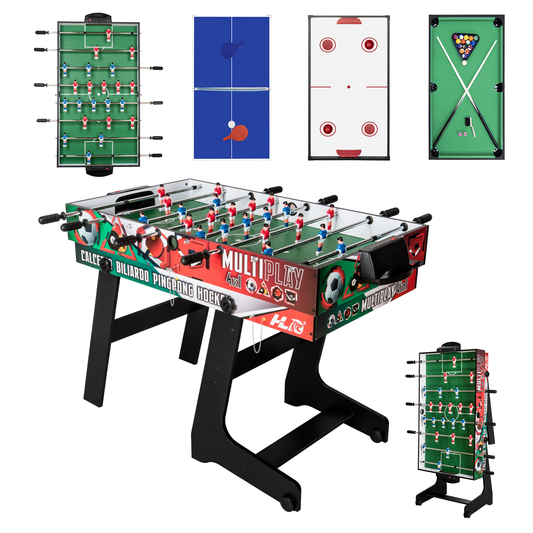 Hyner 4 in 1 Multifunktionale Spieltische Tischfußballtische Multifunktionstisch, Tischfußball Billard Air Hockey Tischtennis,sichere Teleskopstangen, Plattenwechsel, ideal für Familie