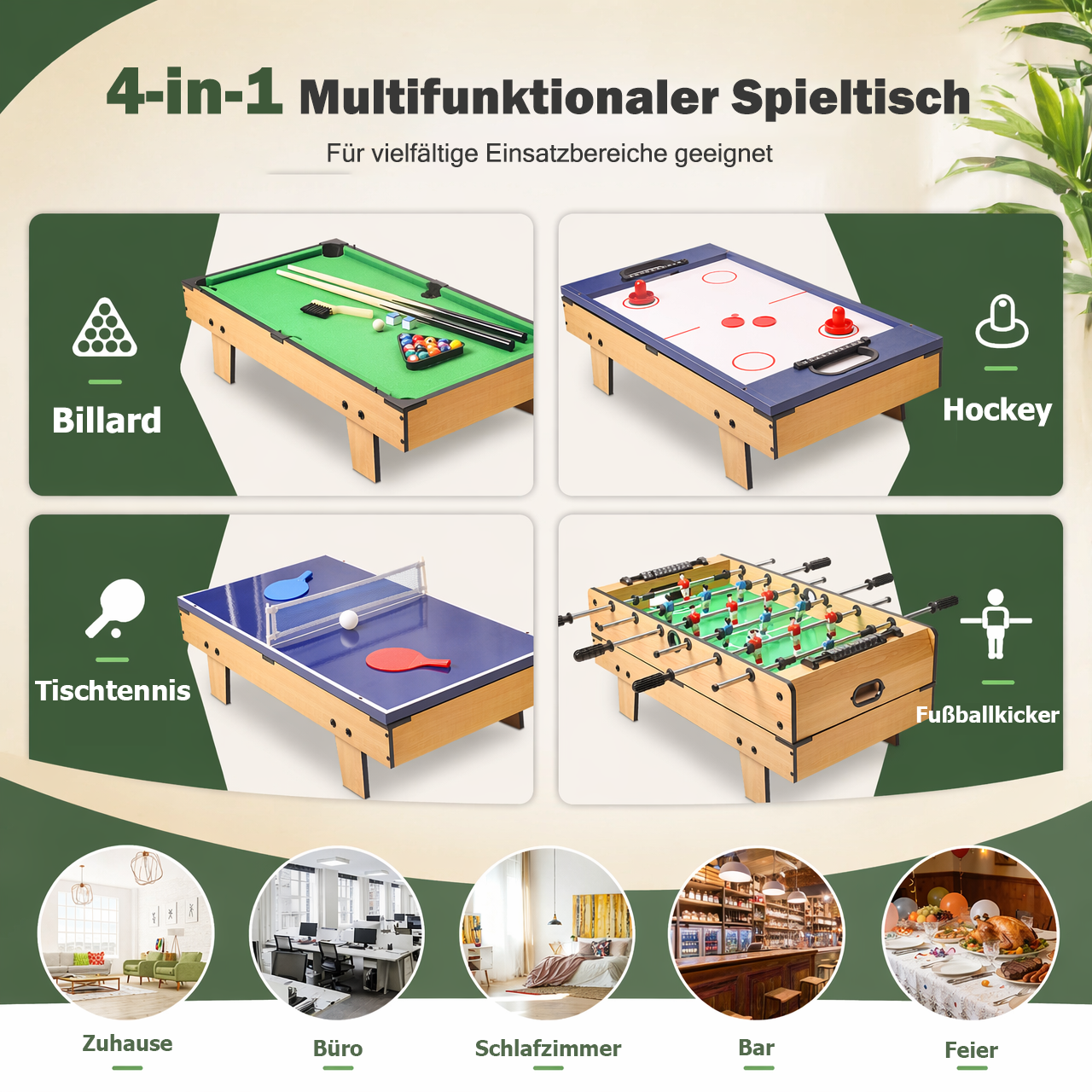 Hyner 4in1 Multifunktionstisch,Tischfußball,Billard,Hockey,Tischtennis Multifunktionale Spieltische,Tischfußballtische,Kickertisch,Multifunktionaler,kompakte Aufbewahrung,platzsparend