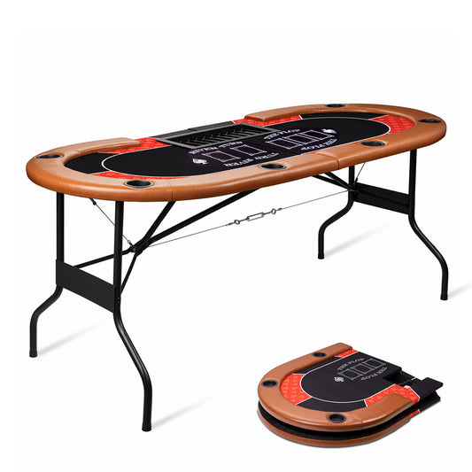 Hyner Pokertisch 182cm Klappbar, Poker Tisch 6-8 Personen mit Chipablage Ovales Design, integrierte Dealerzone, gepolsterte Armlehnen, leicht zu reinigen, platzsparend, ideal für Pokerabende