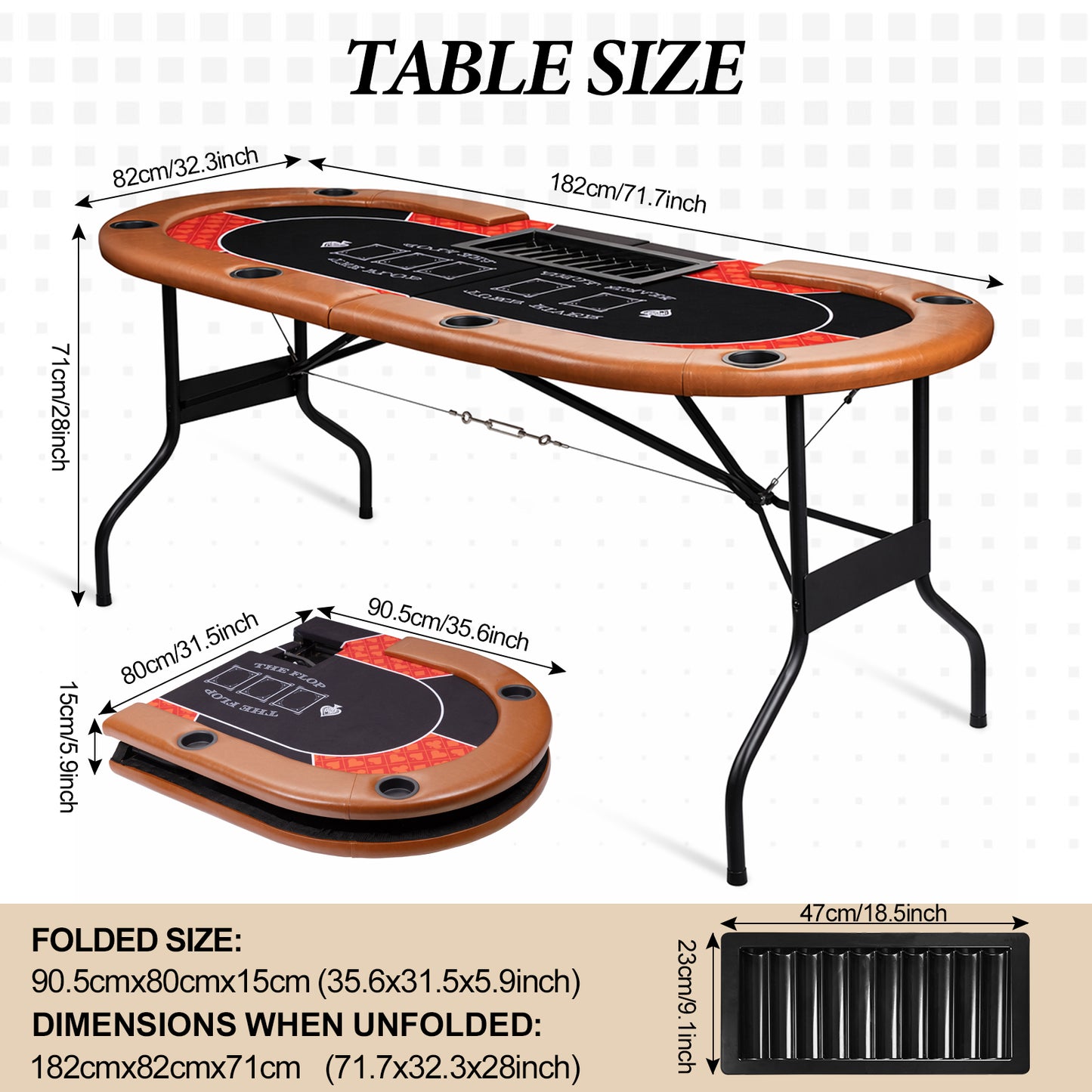 Hyner Pokertisch 182cm Klappbar, Poker Tisch 6-8 Personen mit Chipablage Ovales Design, integrierte Dealerzone, gepolsterte Armlehnen, leicht zu reinigen, platzsparend, ideal für Pokerabende