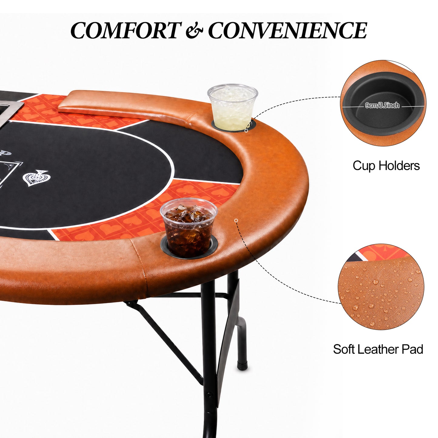 Hyner Pokertisch 182cm Klappbar, Poker Tisch 6-8 Personen mit Chipablage Ovales Design, integrierte Dealerzone, gepolsterte Armlehnen, leicht zu reinigen, platzsparend, ideal für Pokerabende