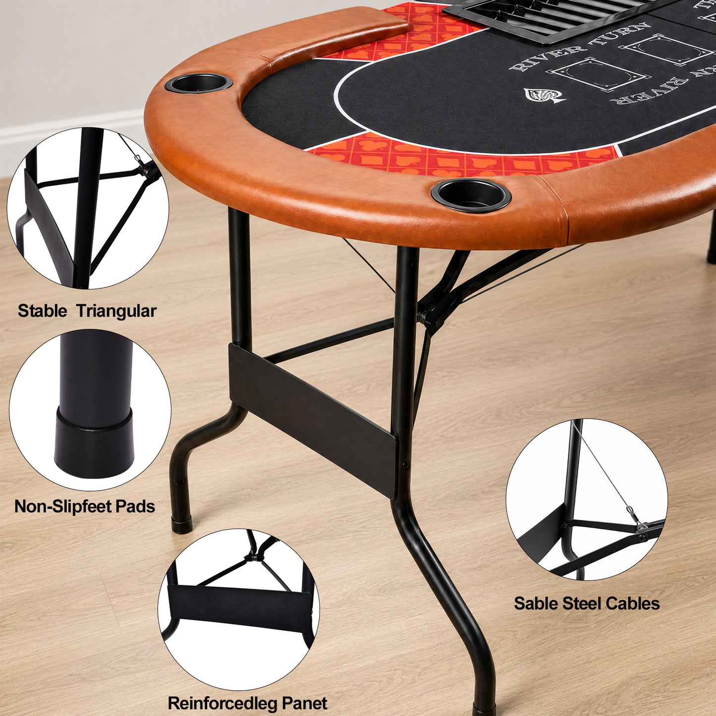 Hyner Pokertisch 182cm Klappbar, Poker Tisch 6-8 Personen mit Chipablage Ovales Design, integrierte Dealerzone, gepolsterte Armlehnen, leicht zu reinigen, platzsparend, ideal für Pokerabende