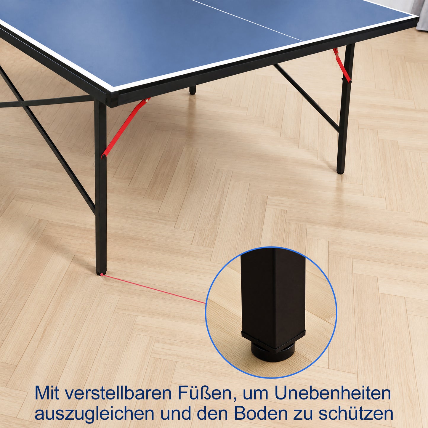 Hyner Tischtennisplatte Klappbar 2-Teilig Indoor & Patio – 274 x 152,5 x 76 cm Turniermaß, Innovatives Falt-Schloss-System, Seitliche Transportrollen, MDF, Inkl. Netz, Blau