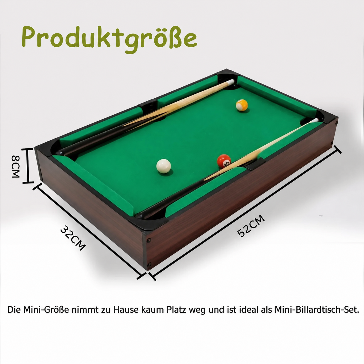 Hyner Mini Billardtisch 52 cm – Tragbarer Holz-Tischbillard-Set für Kinder & Erwachsene – Inkl. 16 Bällen, 2 Queue & Dreieck