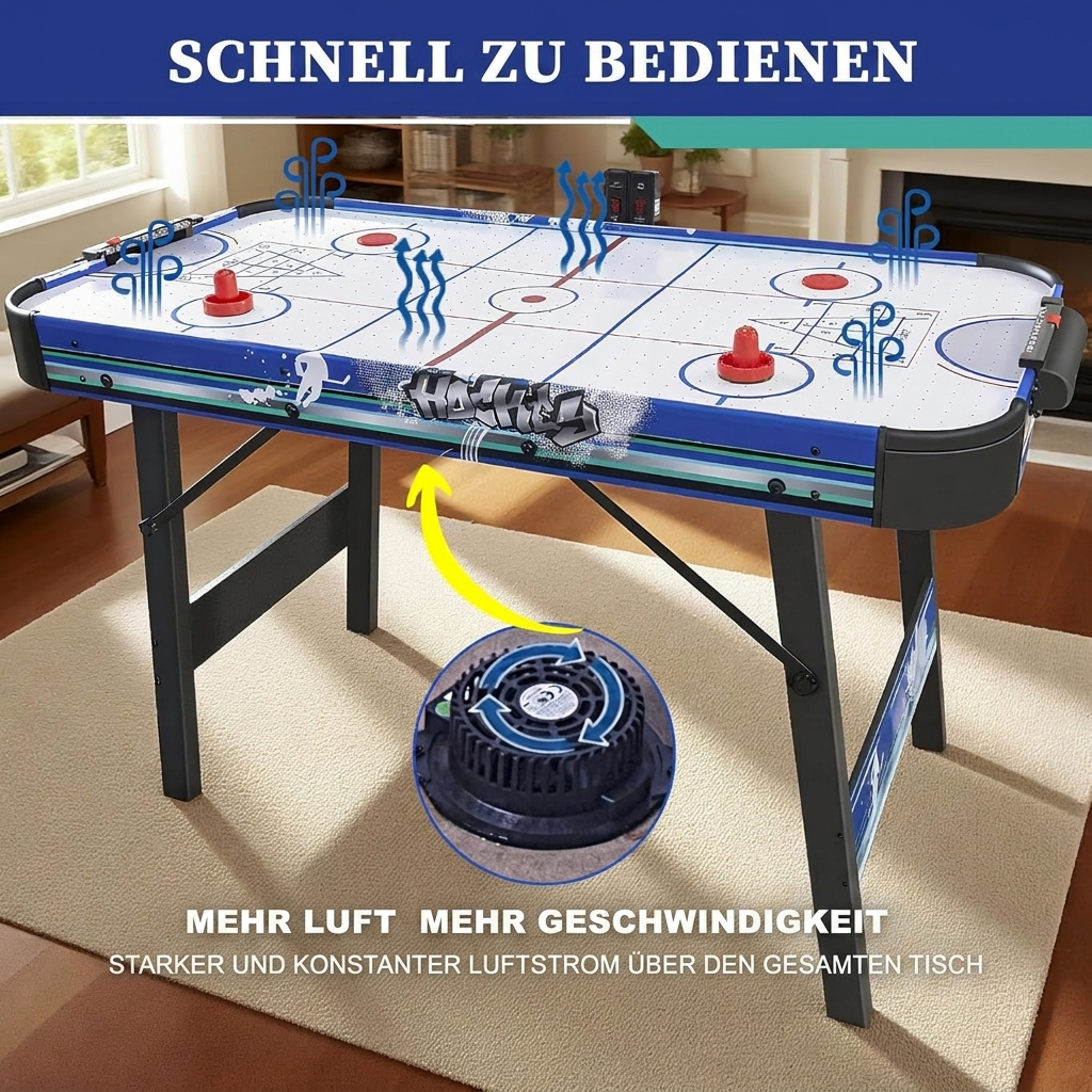 Hyner Klappbarer Airhockey Tisch 130cm,3-in-1 Hockey,Bowling,Shuffleboard Luftkissen-Effekt,schneller Aufbau,inkl. Zubehör & manueller Punkteanzeige,platzsparend,für Familie