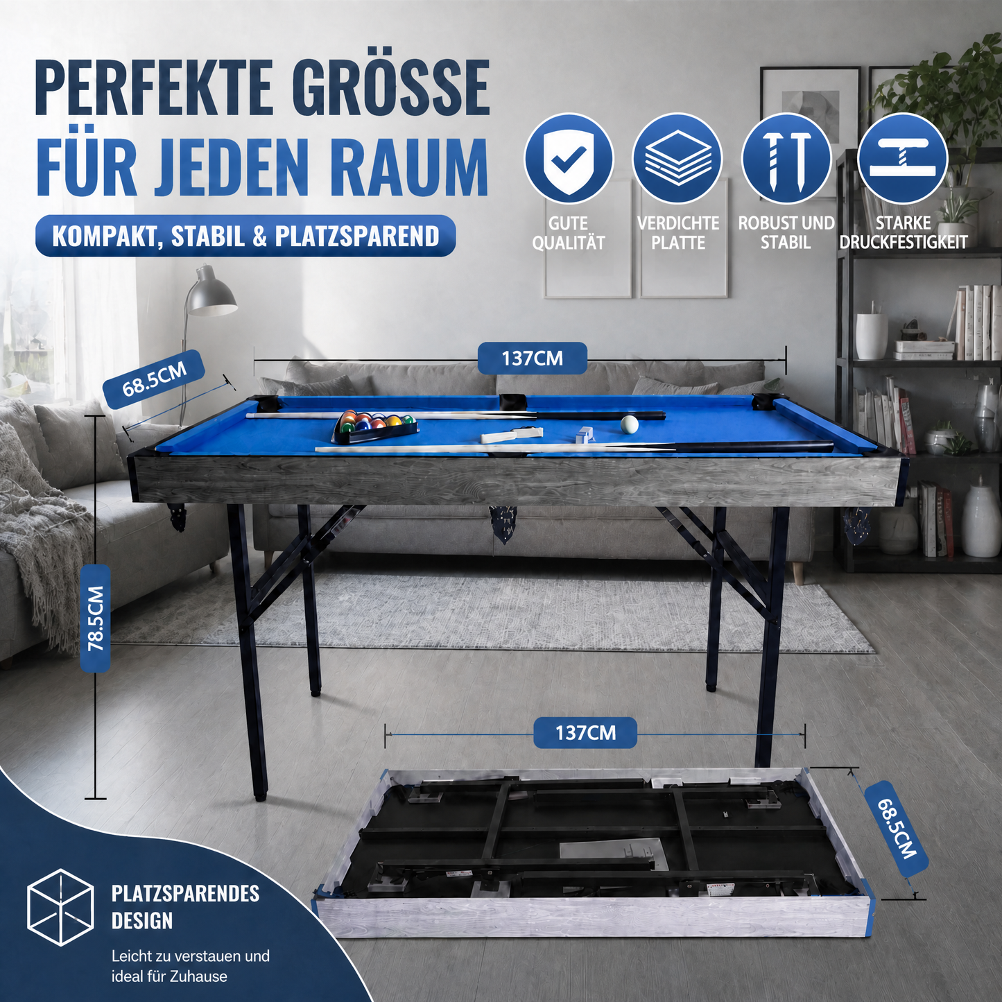 Hyner Multifunktions-Spieltisch 5 in 1 Klappbar mit Komplett-Zubehör, Multi-Game Tisch Billard, Tischtennis, Air Hockey, Bowling & Shuffleboard, Platzsparender Indoor Spieltisch für Wohnzimmer