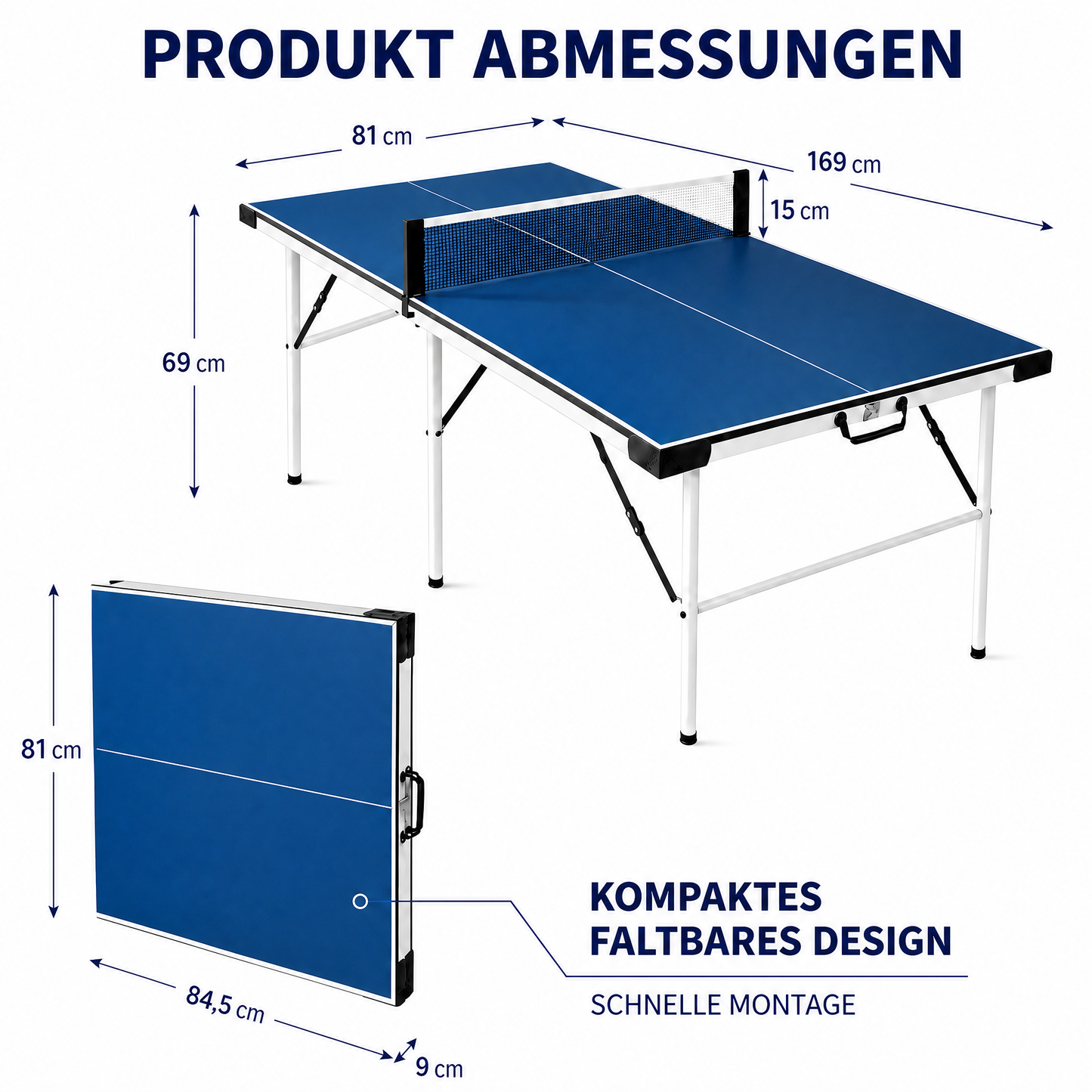 Hyner Tischtennisplatte 169cm Outdoor, Tischtennistisch Faltbar mit 6 Stützbeinen und Metallrahmen, Vormontierter Freizeitstisch Platte Stabil, Kompakte Sportplatte für Garten Terrasse Balkon