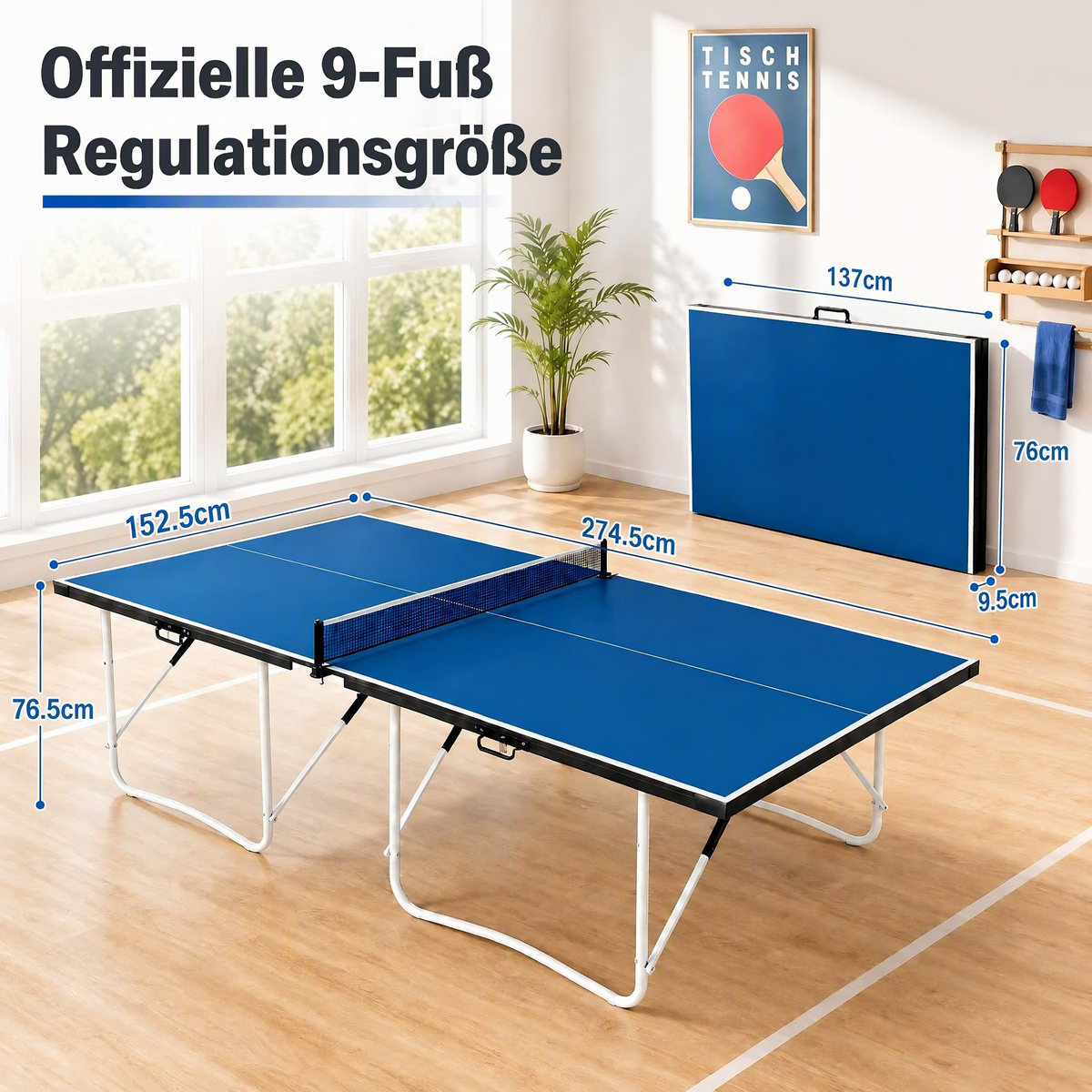Hyner Tischtennisplatte 274cm – Klappbar & Tragbar mit Netzset – Schneller Aufbau – Indoor & Outdoor