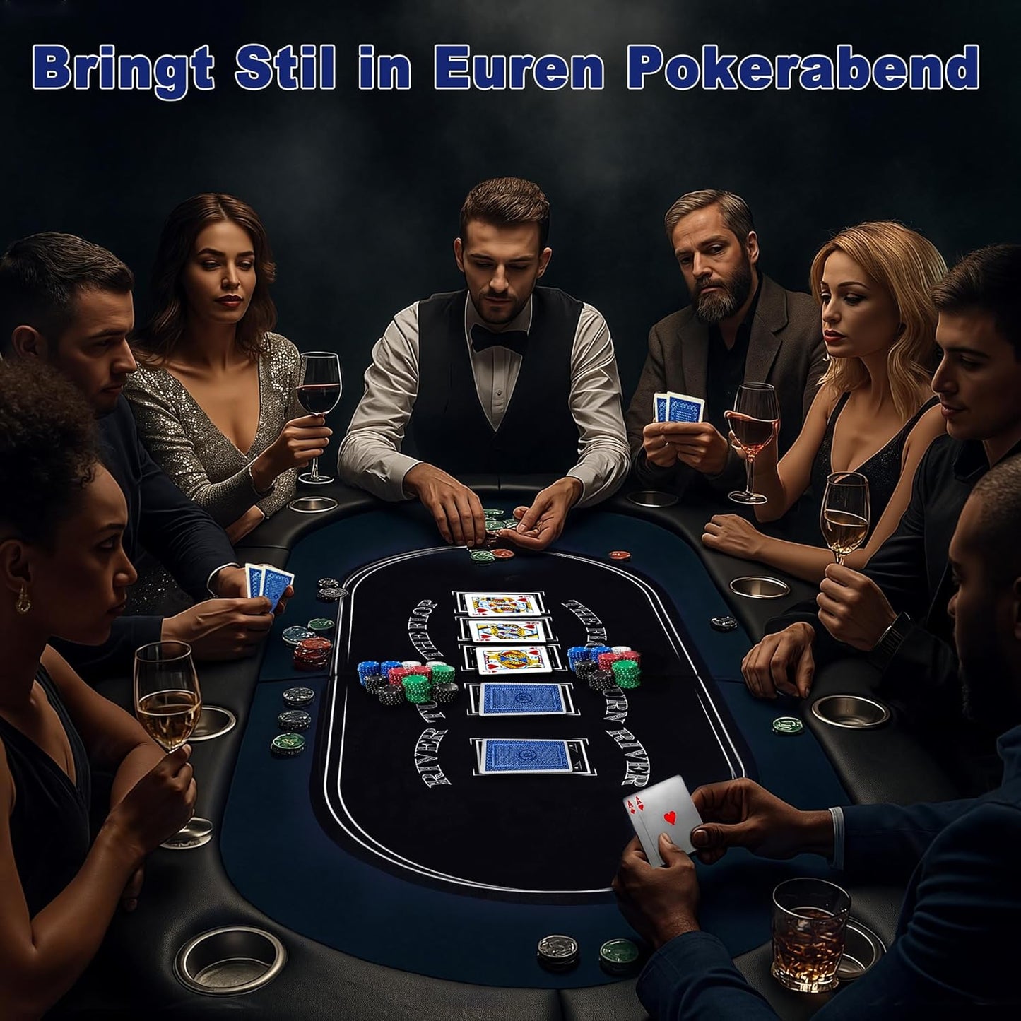 Hyner Pokertisch 182cm Klappbar, 8 Personen Poker Tisch mit Becherhalter Komfortable Armlehnen, stabiler Stahlrahmen, platzsparend verstaubar, keine Montage nötig, ideal für Pokerabende