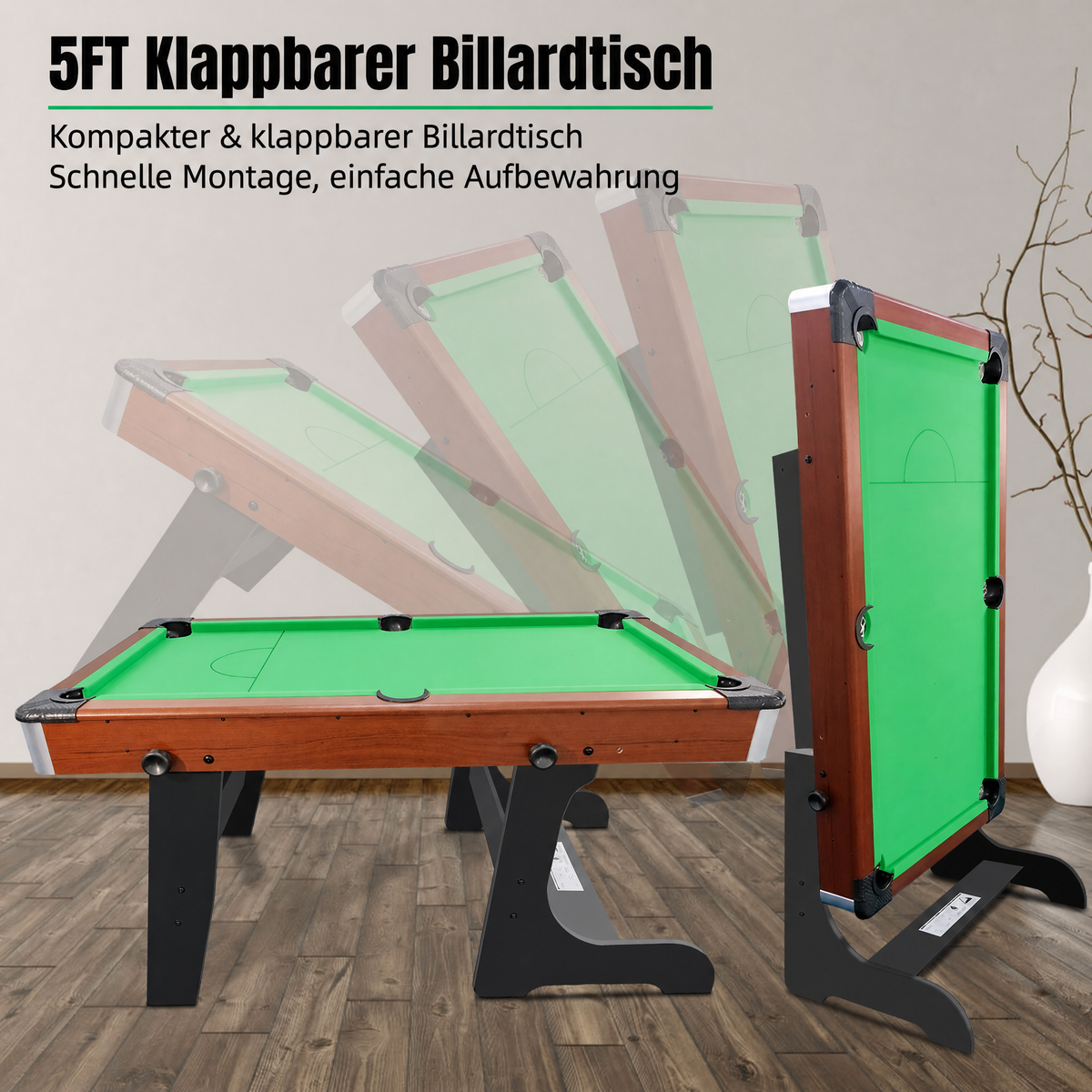 Mesa de billar plegable Hyner (154 cm) en verde – Incl. accesorios completos y construcción robusta