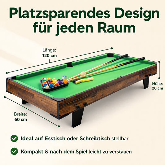 Billardtisch 120cm, Mini Pool Tisch mit Zubehör, Snooker Indoor,Hochwertige Holzwerkstoffe, leicht & mobil, platzsparendes Design, einfache Montage, ideal für Erwachsene & Familie