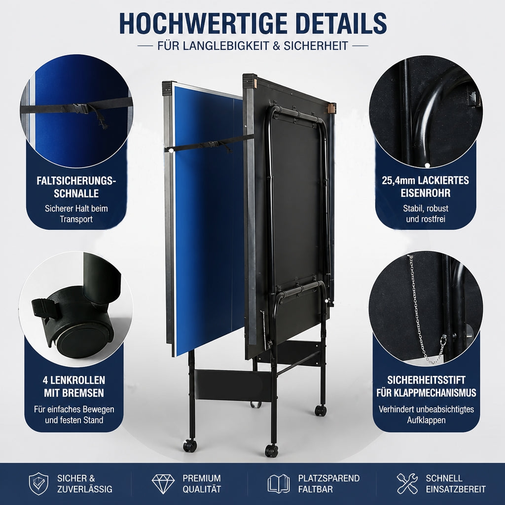 Hyner Tischtennisplatte 206cm Indoor & Outdoor, Tischtennistisch Klappbar mit Rollen, Stabile & Handliche Ping Pong Platte, Freizeitstisch mit Einzelspielmodus für Garten Terrasse Wohnzimmer