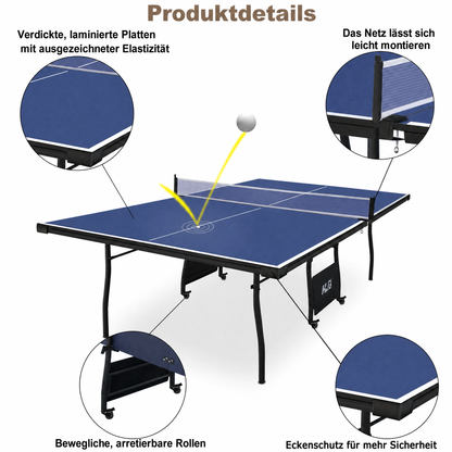 Hyner Tischtennisplatte Turniermaß 275cm – Klappbar mit Rollen & Solo-Trainingsmodus – Blau