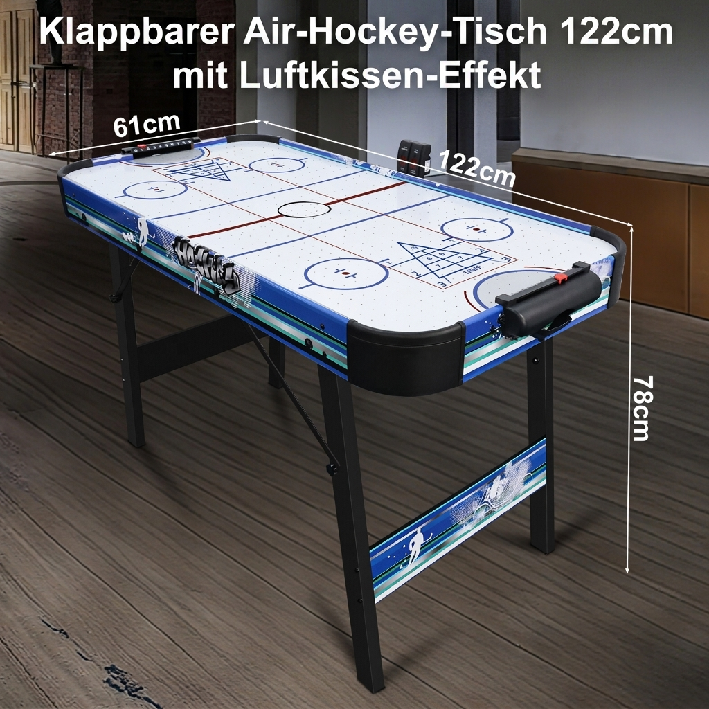 Hyner Klappbarer Airhockey Tisch 130cm,3-in-1 Hockey,Bowling,Shuffleboard Luftkissen-Effekt,schneller Aufbau,inkl. Zubehör & manueller Punkteanzeige,platzsparend,für Familie