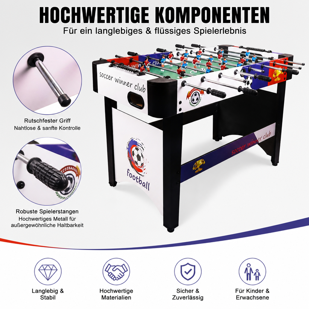 Hyner Tischfußball 121cm mit & ohne Beine, Kickertisch für Boden & Tisch Robuste Holzwerkstoffe, flüssige Spielzüge, einfache Montage, kompaktes Design, ideal für Familie & Erwachsene