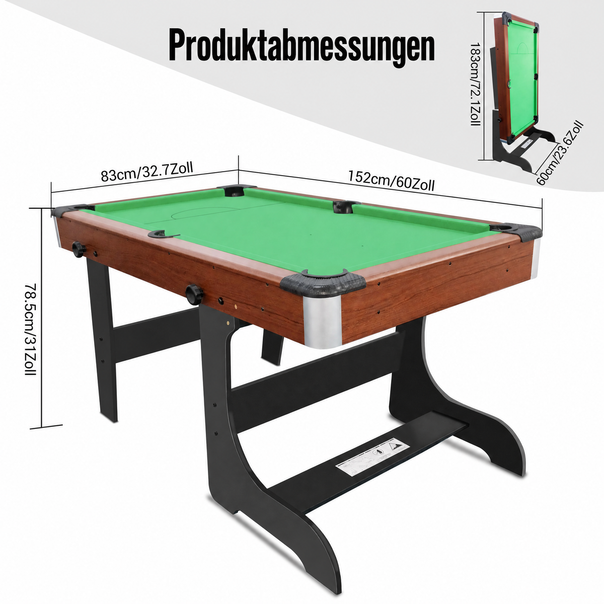 Mesa de billar plegable Hyner (154 cm) en verde – Incl. accesorios completos y construcción robusta