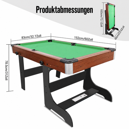 Mesa de billar plegable Hyner (154 cm) en verde – Incl. accesorios completos y construcción robusta