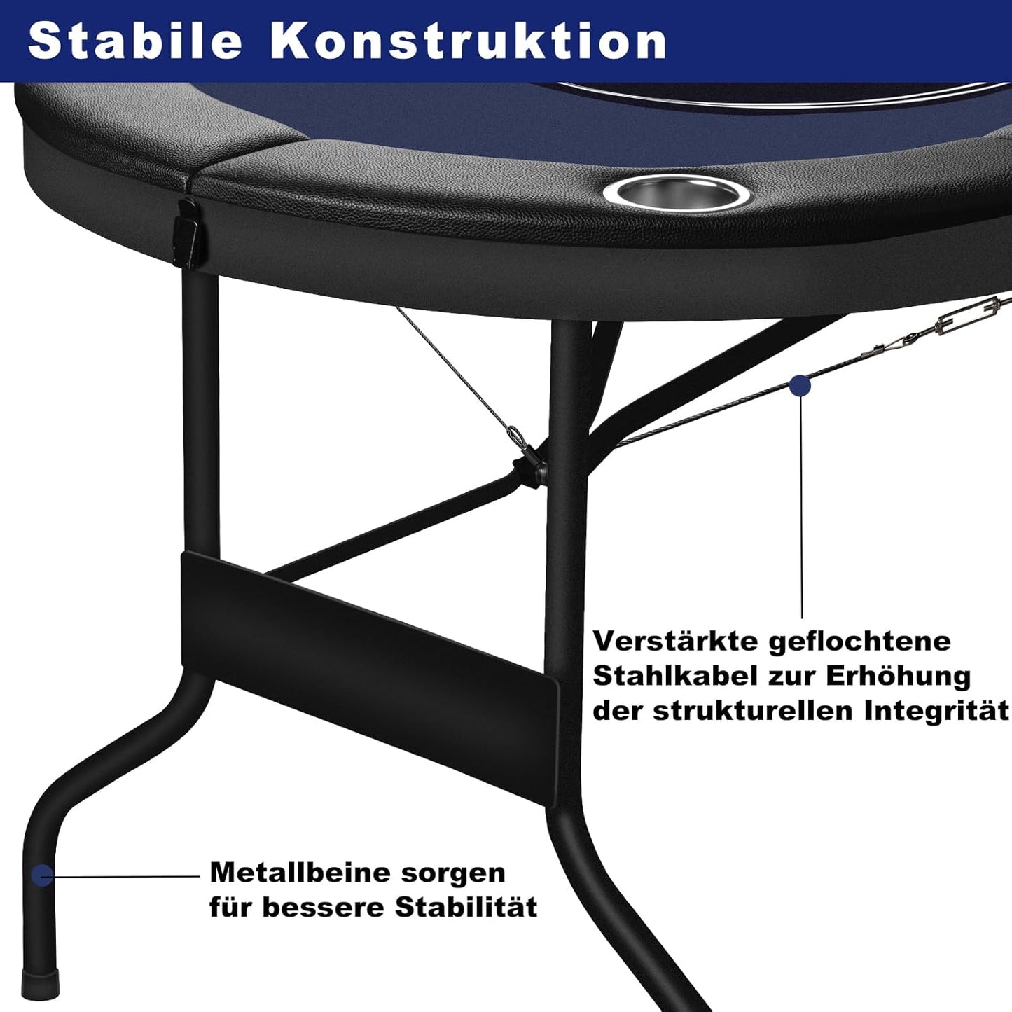 Hyner Pokertisch 182cm Klappbar, 8 Personen Poker Tisch mit Becherhalter Komfortable Armlehnen, stabiler Stahlrahmen, platzsparend verstaubar, keine Montage nötig, ideal für Pokerabende