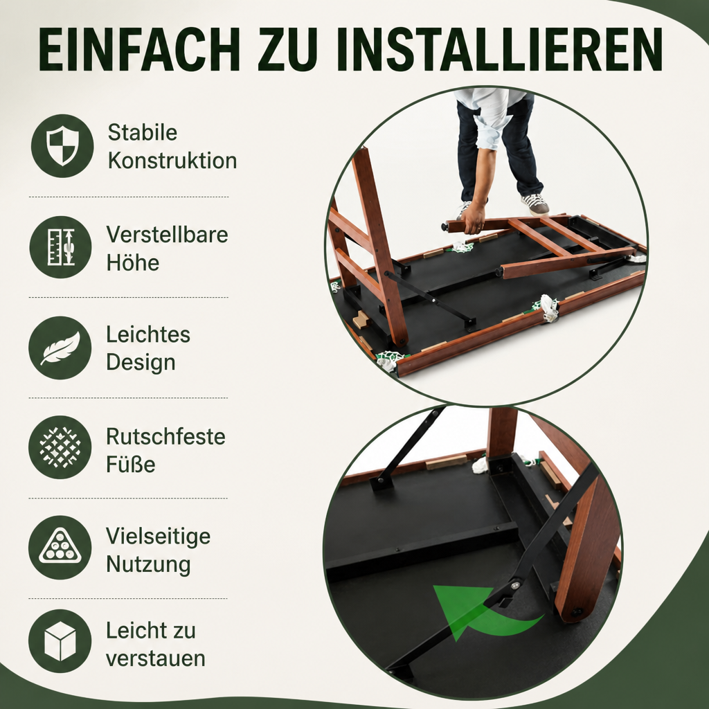 Hyner Klappbarer Billardtisch 140cm, Snooker Tisch mit Zubehör Sofort einsatzbereit, mühelos verschiebbar, robuste Holzwerkstoffe, platzsparendes Design, ideal für Familie