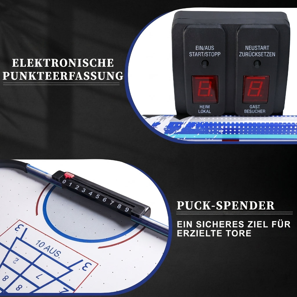 Hyner Klappbarer Airhockey Tisch 130cm,3-in-1 Hockey,Bowling,Shuffleboard Luftkissen-Effekt,schneller Aufbau,inkl. Zubehör & manueller Punkteanzeige,platzsparend,für Familie
