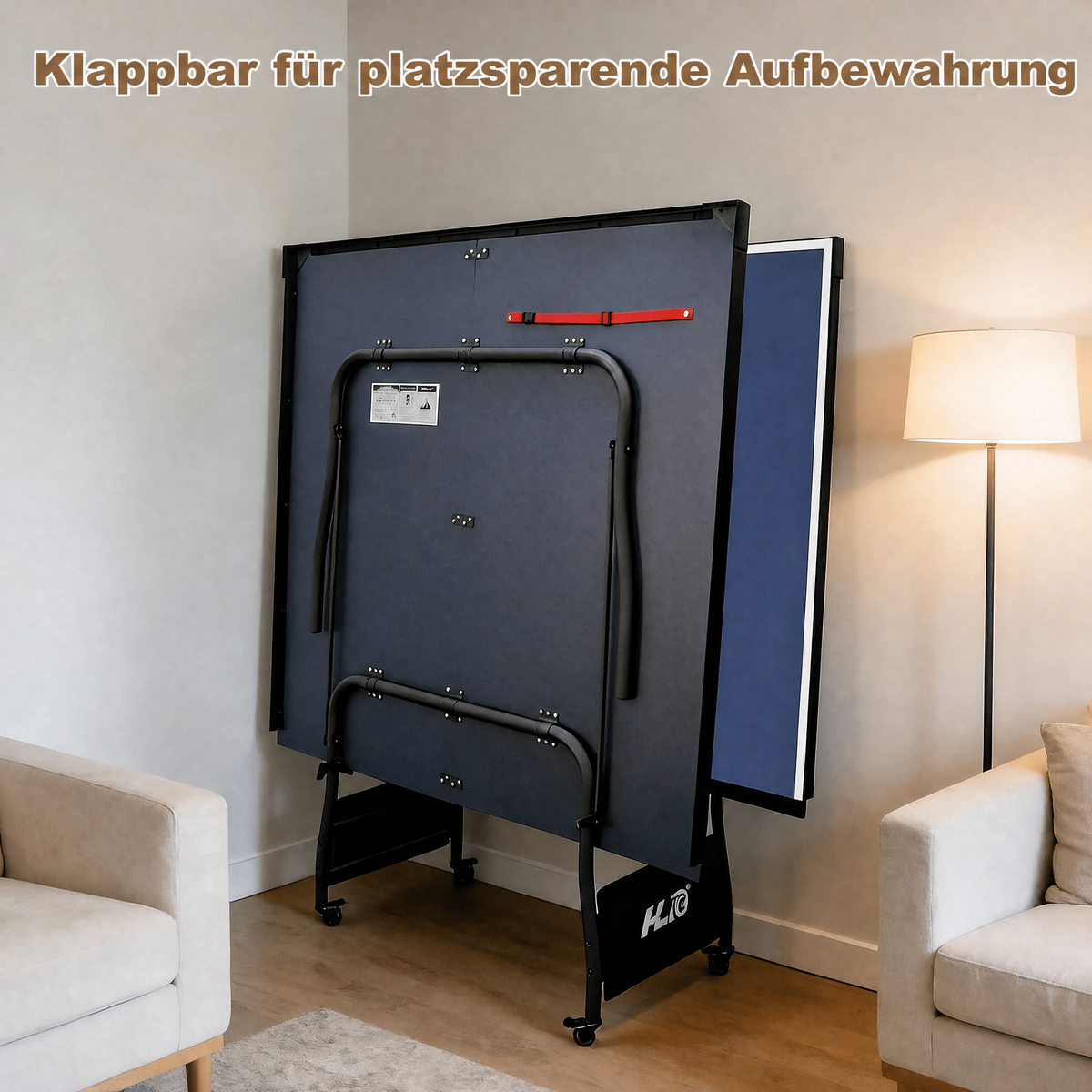 Hyner Tischtennisplatte Turniermaß 275cm – Klappbar mit Rollen & Solo-Trainingsmodus – Blau