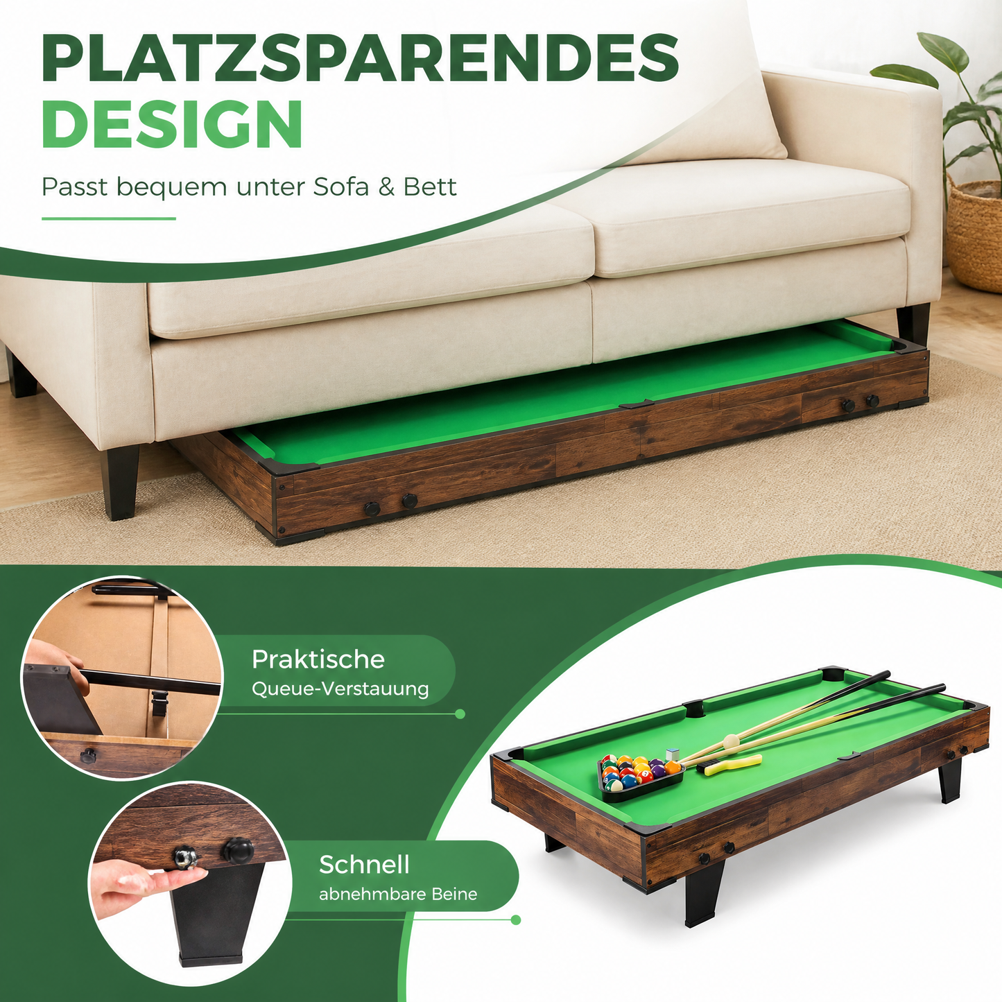 Billardtisch 120cm, Mini Pool Tisch mit Zubehör, Snooker Indoor,Hochwertige Holzwerkstoffe, leicht & mobil, platzsparendes Design, einfache Montage, ideal für Erwachsene & Familie